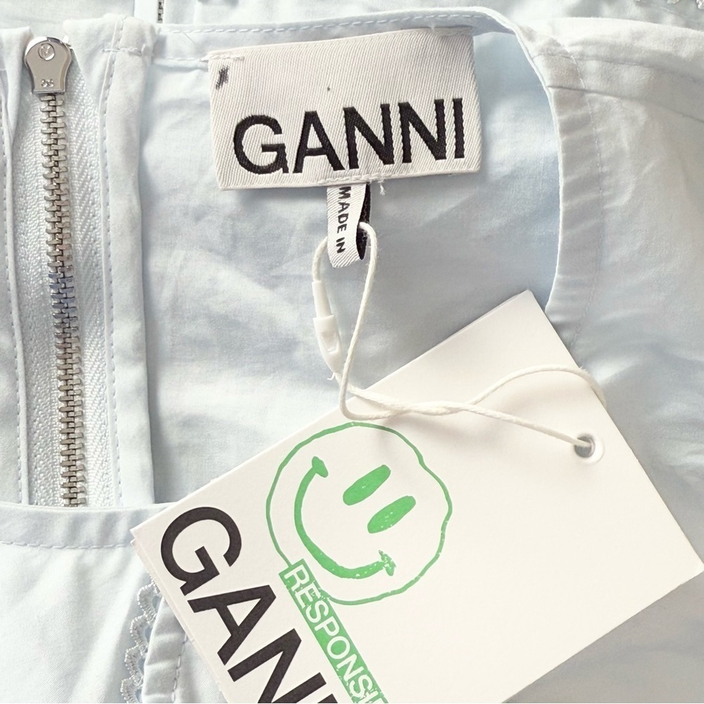 NWT GANNI Organic Cotton Short Sleeve Side Cutout Embroidered Eyelet Top S - Picture 10 of 14